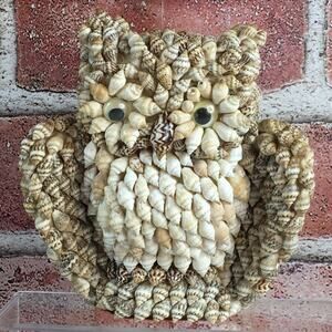 Vintage Shell Open Wing Owl Statue 4 3/4" Tall Beach Sea Art